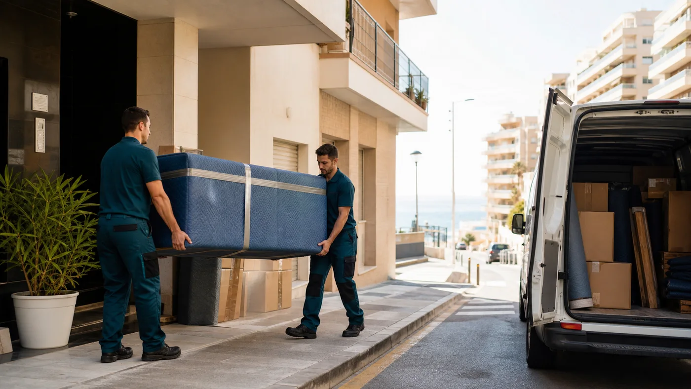 Mudanza urbana en Fuengirola desde un edificio cercano a la costa